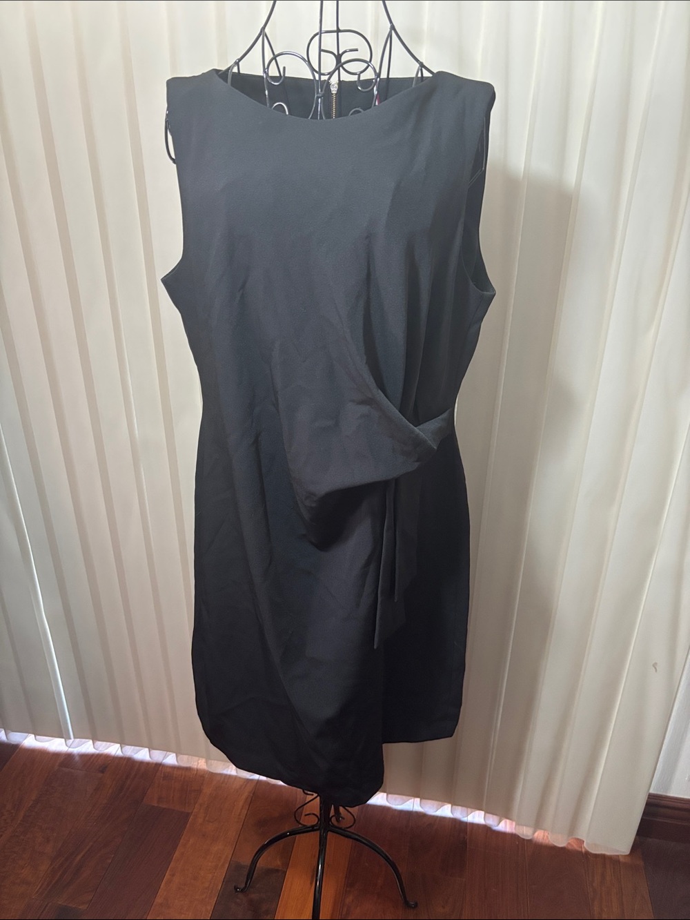 Tommy Hilfiger Black Sleeveless Midi Dress with Draped Front